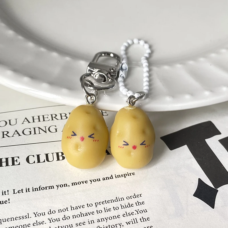 Creative Cute 3D Happy Potato Keychains Key Ring Women Men Resin Funny Lovely Mini Vegetable Pendant Bag Box Car Holder Jewelry