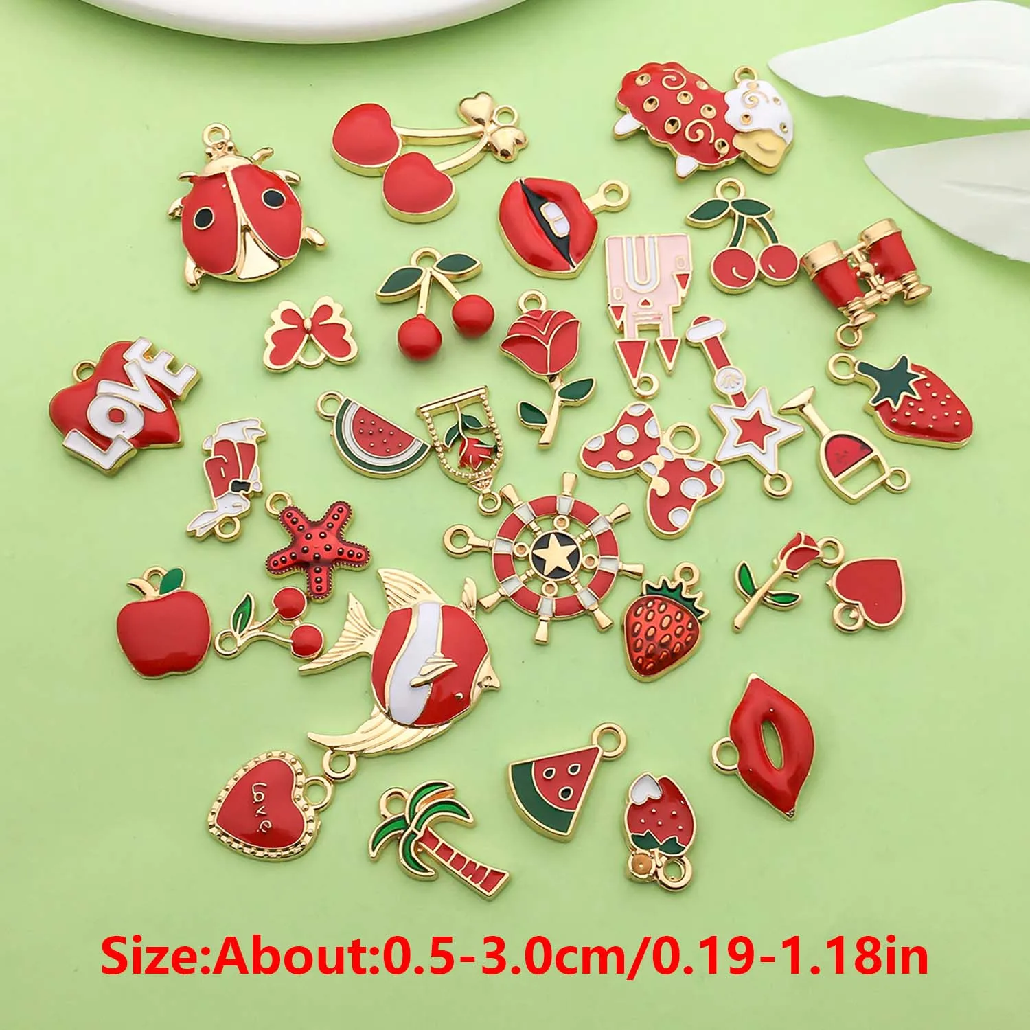 5/30pcs Red Enamel Charms Alloy Fruits, Flowers, Butterflies, Hearts, Insects Pendants for DIY Jewelry Making Accessories