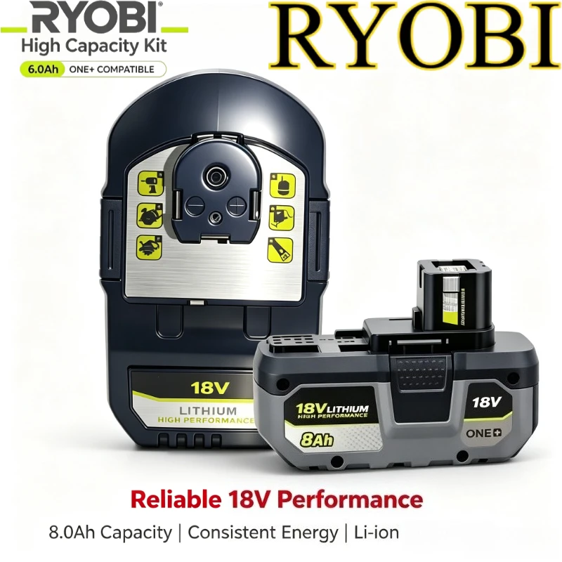Ryobi Battery 18V 6.0Ah 8.0Ah For P107 P108 RB18L50 Li‑ion LED Indicator For 18V ONE+ Tools, Compatible With P117 P118 Charger