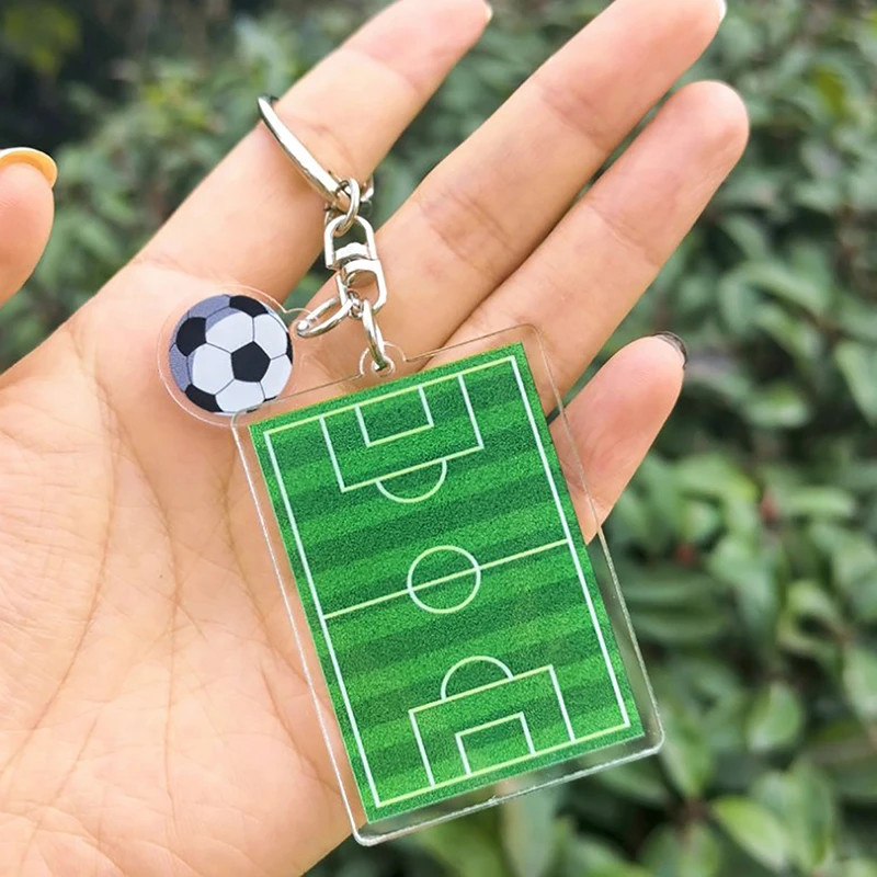 Acrylic Football Field Keychain Metal Soccers Basketball Pendents Team Fans Sports Souvenir Gifts Man Car Key Holder Accessory