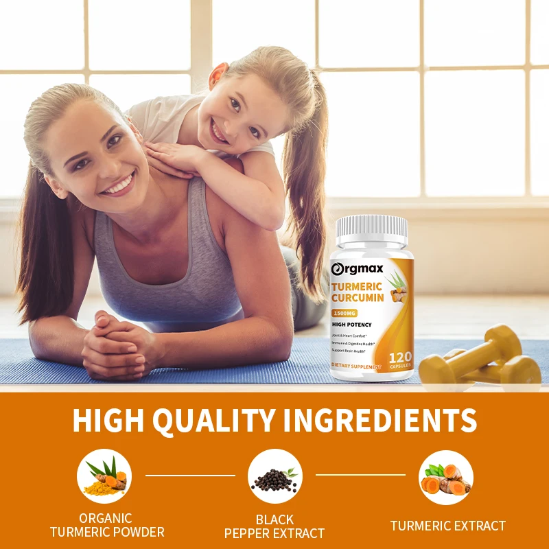 Orgmax Turmeric Curcumin High Potency Capsules Organic Turmeric Root 1500mg Combat Brain Fog Support Joint&Digestion Health