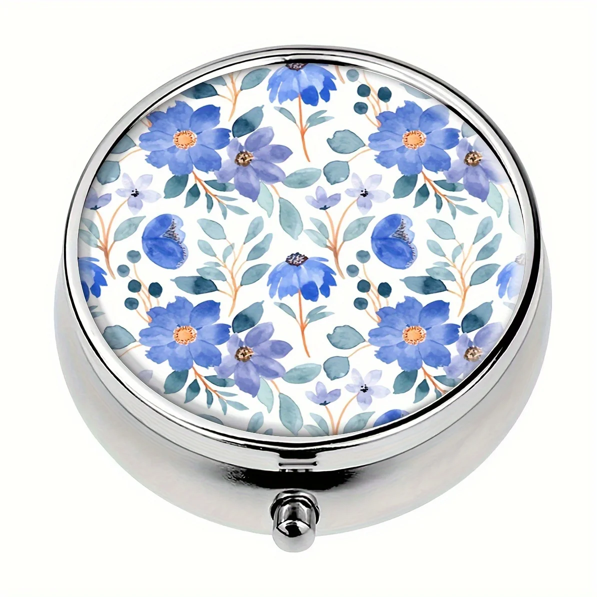 Blue Floral Three-Compartment Pill Box - Portable Medicine and Vitamin Storage Box, Polypropylene Design, Suitable for Travel or On-The-Go, Stylish and Practical