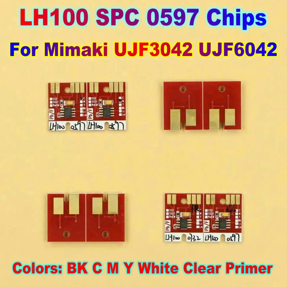 6 Color Mimaki LH-100 Chips for Mimaki UJF3042 Permanent Chips LH100 spc 0597 BK C M Y WH Auto Reset Chips Clear One Time Use IC