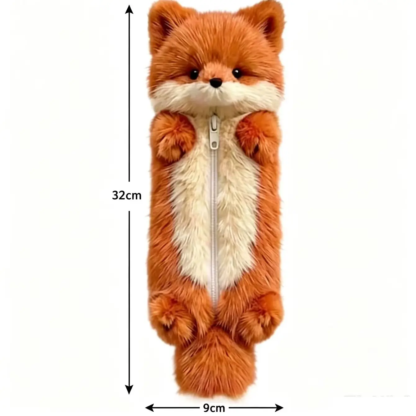 Plush cute little fox plush pencil case zipper bag stationery storage bag large capacity stationery storage bag
