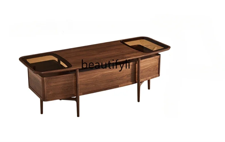 

Light luxury solid wood large desk study boss desk North American black walnut