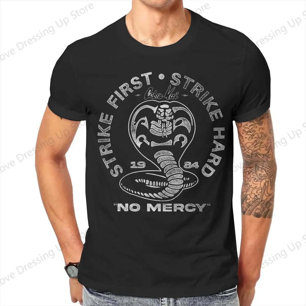 Cobra Kai 100%Pure Cotton Sport Men T-Shirt Strike First Strike Hard Short sleeve Tshirts O-Neck Tee Funny Tops