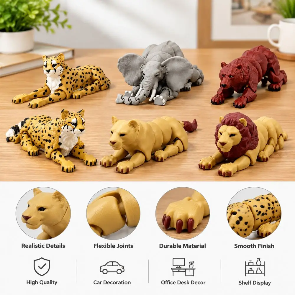 3D Printed Animal Figurine Movable Joints Flexible Articulated Body Wild Animal Realistic Simulation Animal Model
