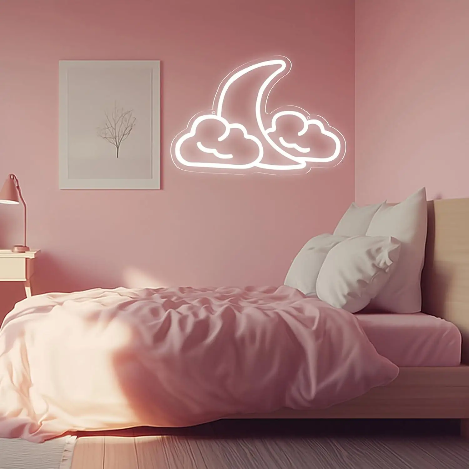 Moon and Cloud Neon Sign USB Dimmable LED Neon Light for Bedroom Kids Room Living Room Starry Sky Themed Wall Art Decor Gifts