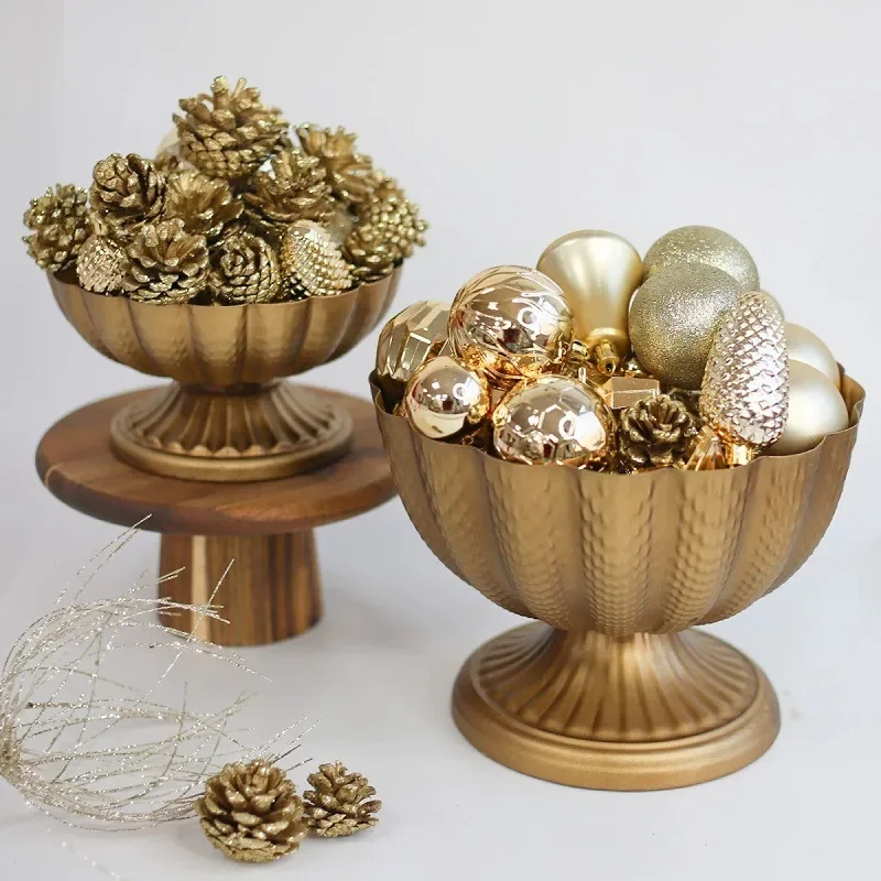 Classical Golden Flower Pot Hotel Homestay Decoration Iron Flower Utensils Flower Arrangement Wide Mouth Vase Anti Falling