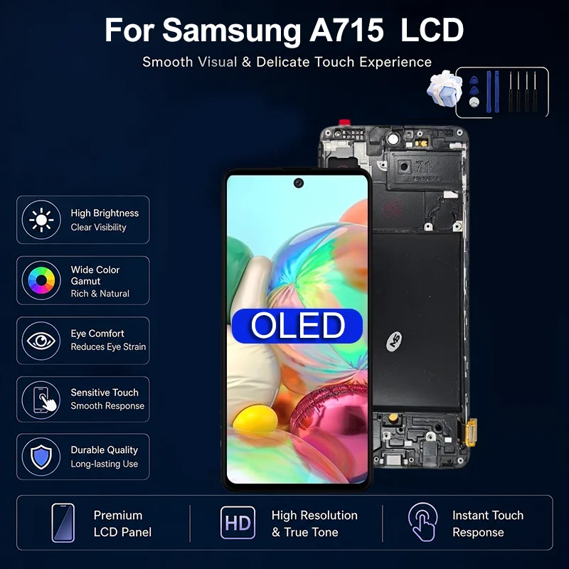 6.7" OLED For Samsung Galaxy A71 LCD A715 Display Touch Screen SM-A715F Digitizer Assembly For SM-A715X LCD Replace Repair Parts