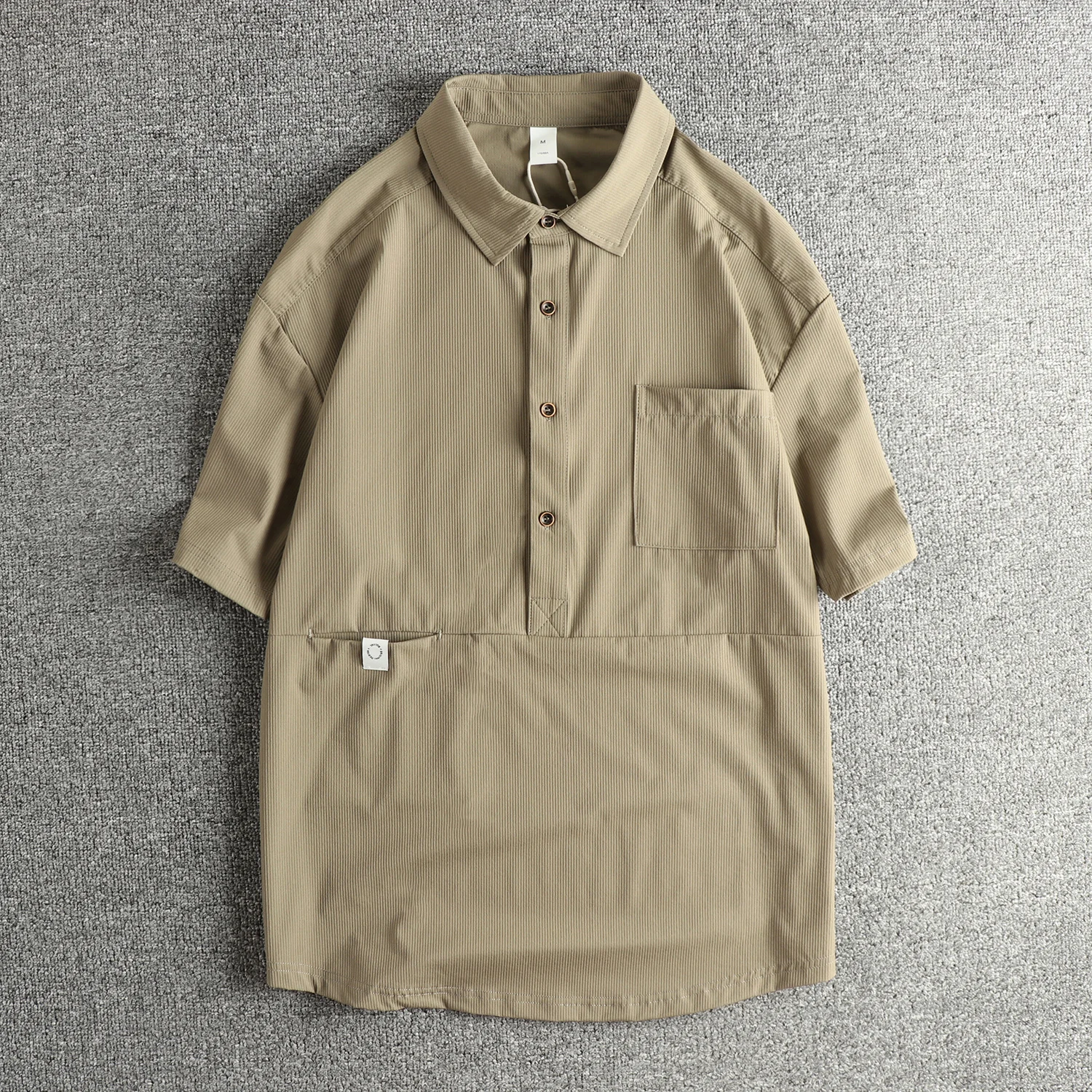 Summer American trendy lapel short-sleeved vertical fabric men's polo shirt button chest design top
