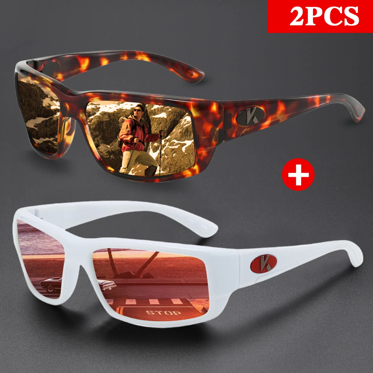 KAROS 2PCS Kacamata Olahraga Terpolarisasi untuk Pria dan Wanita Ideal untuk Mengemudi, Memancing, Bersepeda, dan Berlari Perlindungan UV