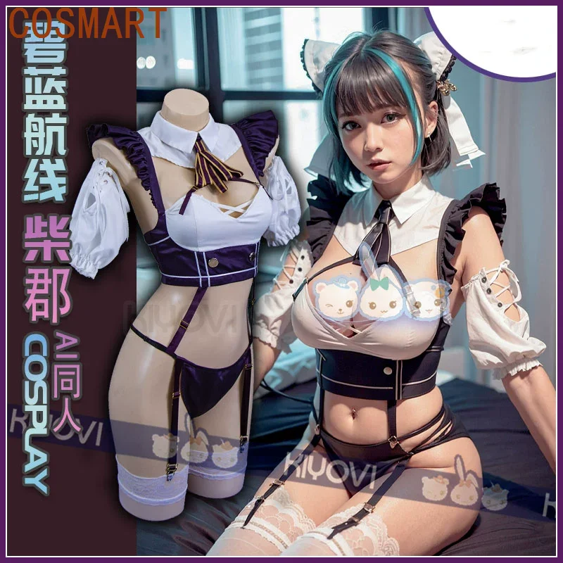 COSMART Anime KIYOVI Azur Lane AI Cheshire Doujin cute swim lingerie cat ear cute girl maid cosplay costume Cos Game Party