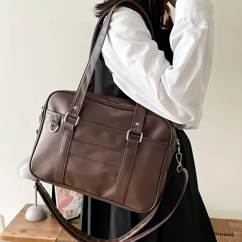 Women High School Student Uniform Bag PU Leather Shoulder Bag Women Simple Handbags Crossbody Bags