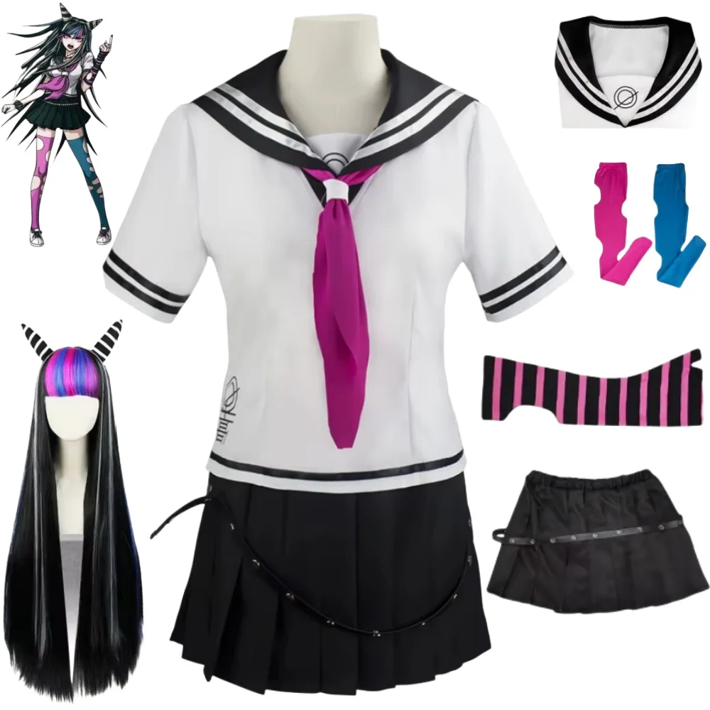 Mioda Ibuki Cosplay Costume Game Danganronpa Cosplay Wig Cute Skirts Stocking for Women Halloween Christmas Festival Party