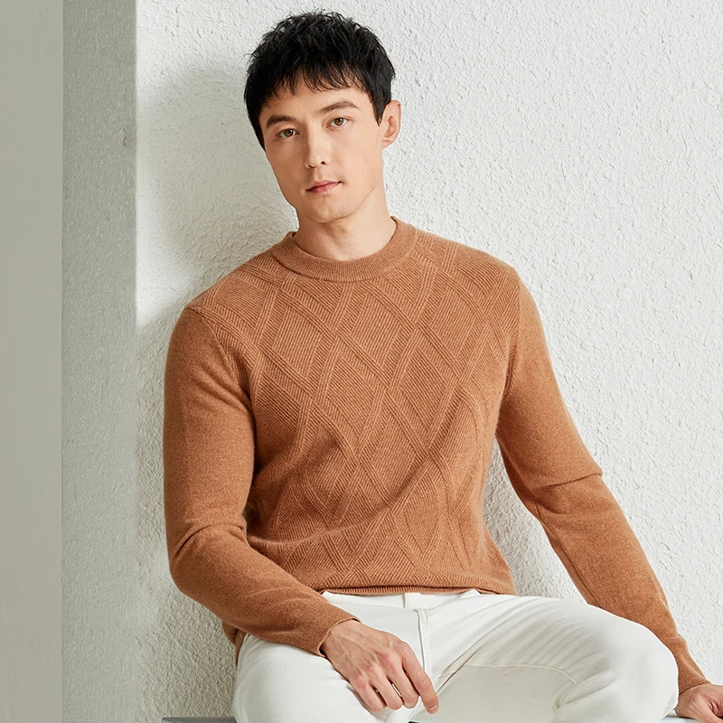 

Высококачественный свитер, мужская нижняя рубашка, вязаный толстый свитер из 100% чистого кашемира, свитер с круглым вырезом, платье среднего возраста с витым цветком