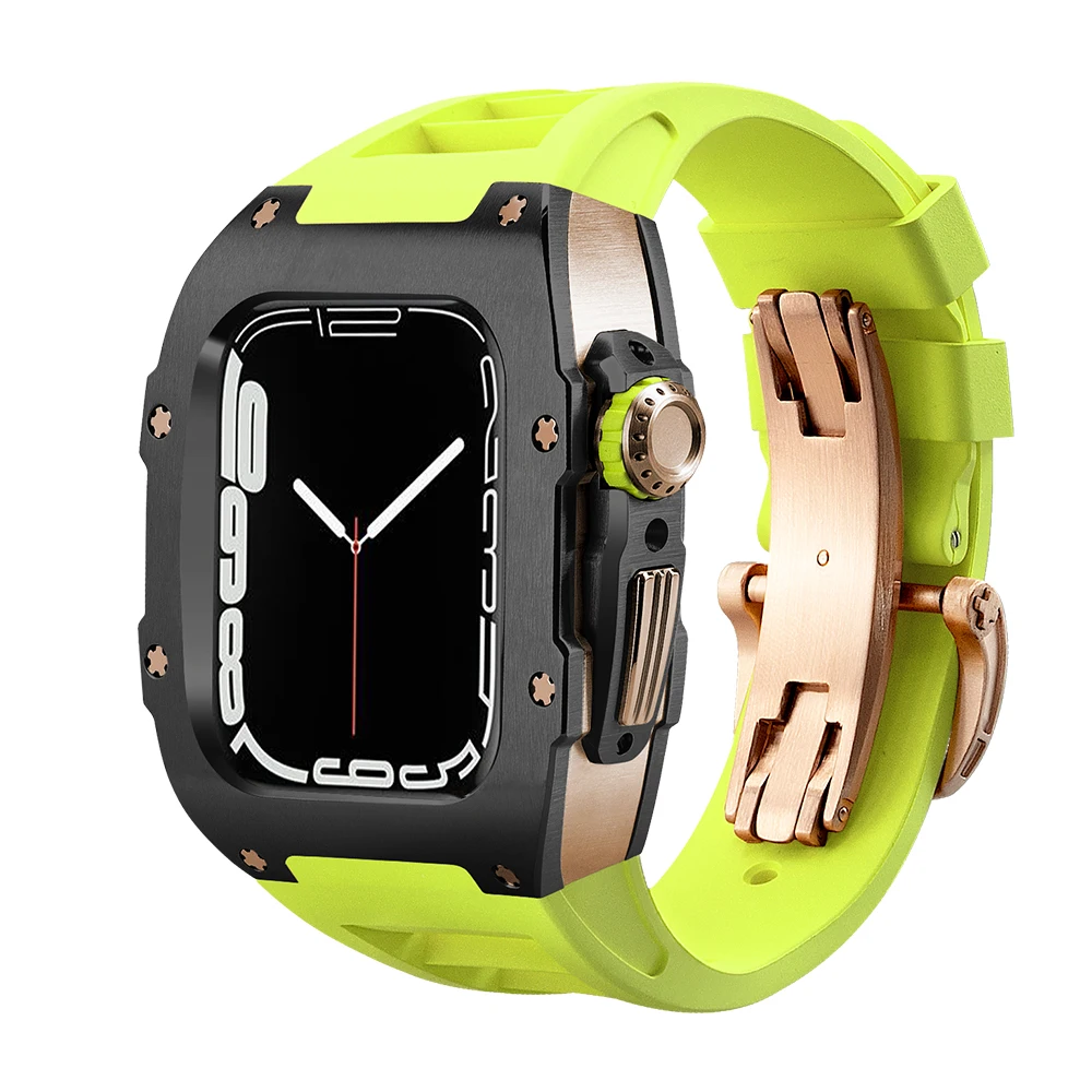 Modification Kit for Apple Watch 45mm 44mm Luxury Titanium Case for iWatch Series 9 8 7 6 5 4 se Accessories Green Strap