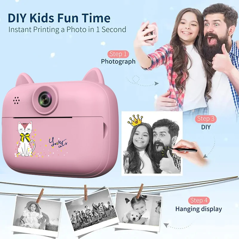 New Mini Camera, Instant Printing Camera, Christmas Gift, High-definition Digital Camera for Children, Portable Mini Thermal