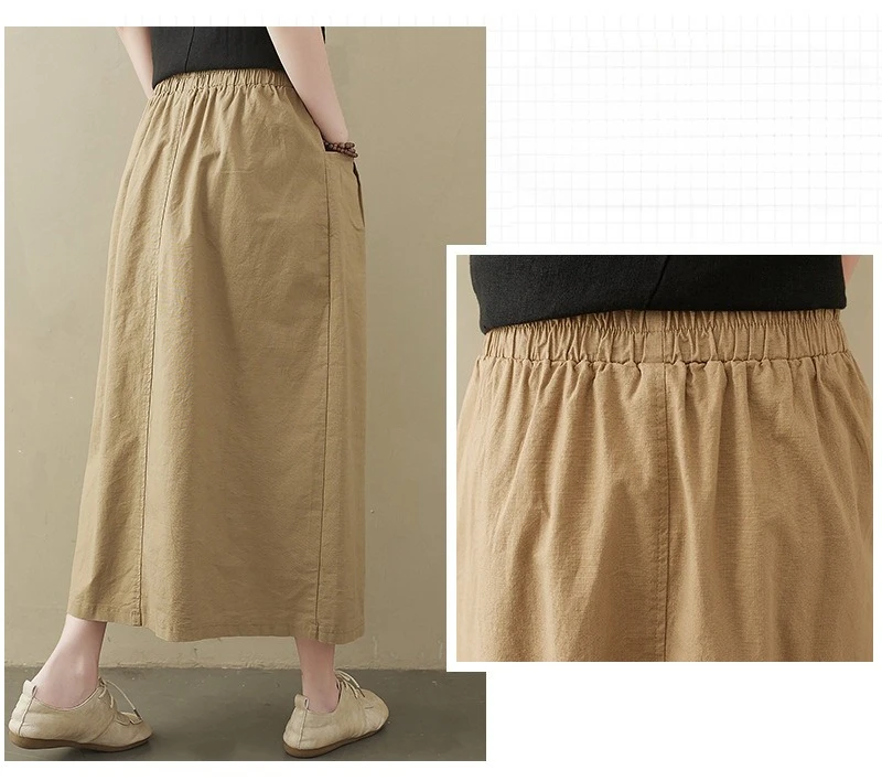 2026 New Arrival High Waist Open Split Button Cotton Vintage Women Summer Casual Skirt Fashion  Lady Work Midi Skirts
