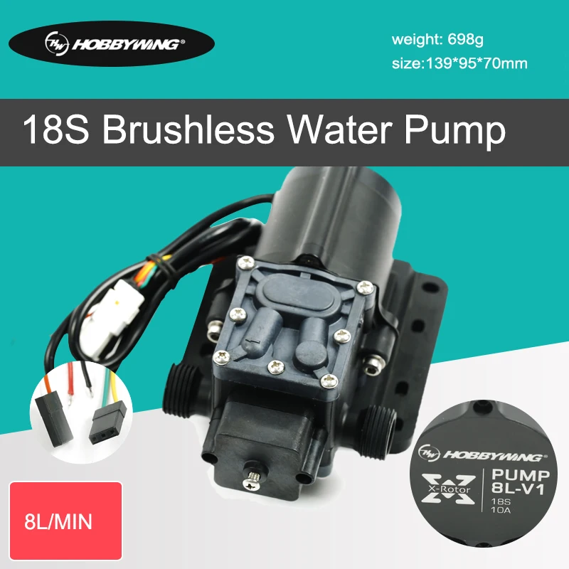 

Hobbywing Combo Pump 8L Brushless Water Pump 18S Sprayer Diaphragm Pump for Plant Agriculture