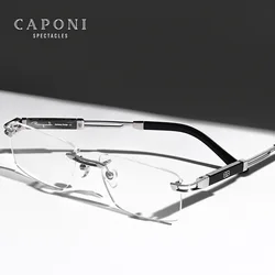 CAPONI Hot Rimless Men's Glasses Frame Luxury Business Pure Titanium Acetate Eyeglasses UV400 Brand Design New Spectacles J23026