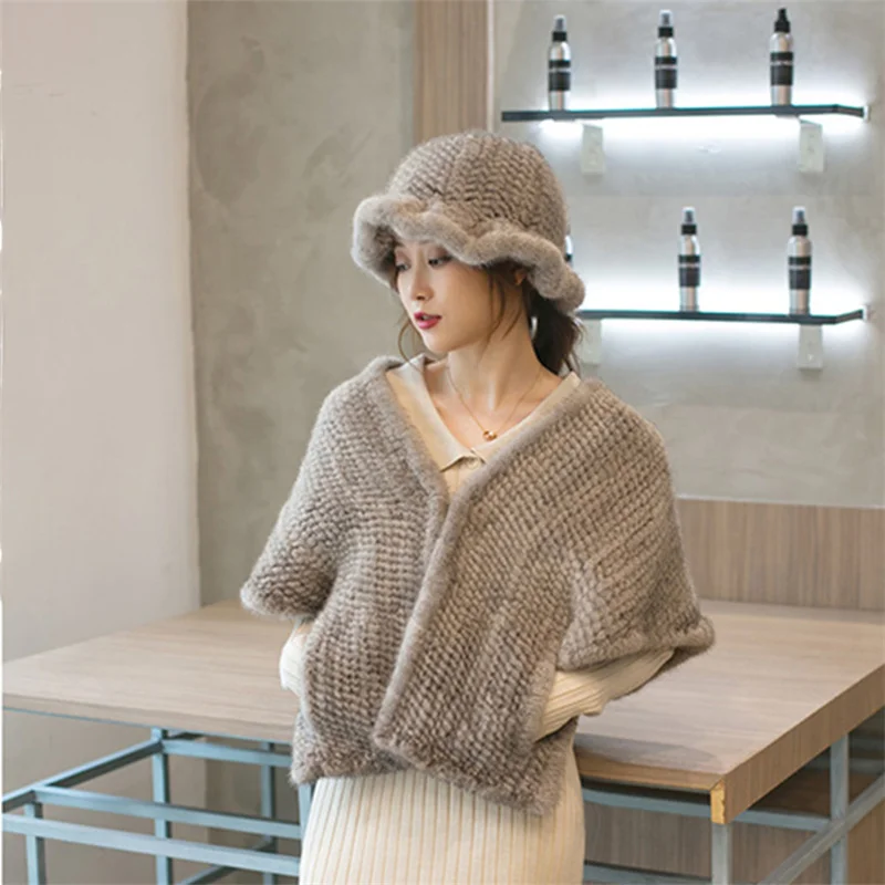 

New 2023 Women's Fur Shawl Russian Winter Natural Mink Fur Woven Warm Scarf Banquet Shawl Luxury Real Fur Fashion Soft Shawl