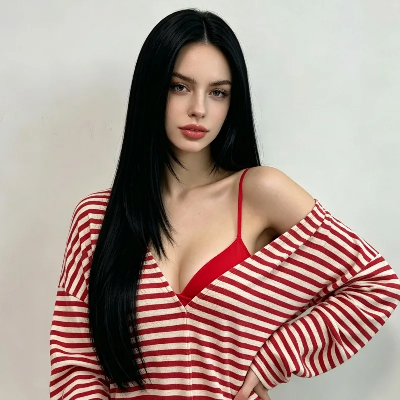 Cross-border new hot-selling women's long straight hair with a middle part, breathable rose net, matte silk wig, full head cover