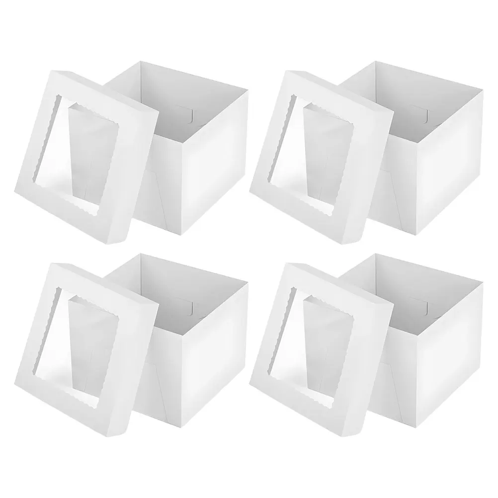 

4pcs Cake Box 12 Inch White Transparent Window Foldable Cake Packing Boxes for Birthday Party Outdoor Camping