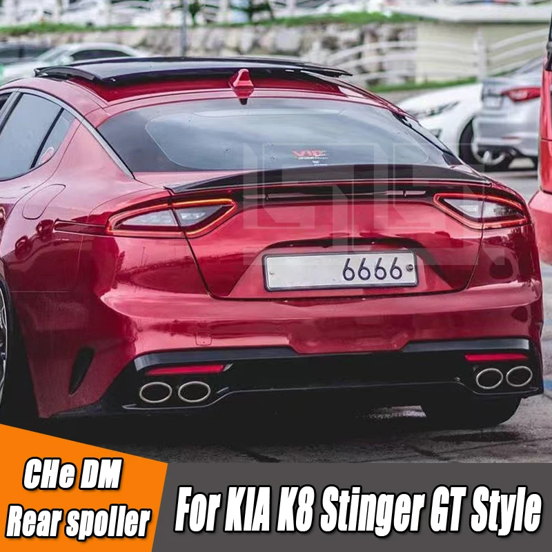 For KIA K8 Stinger Spoiler Real Glossy Carbon Fiber Rear Wing R Style Sport Accessories Body Kit Stinger Rear Spoiler 14-19