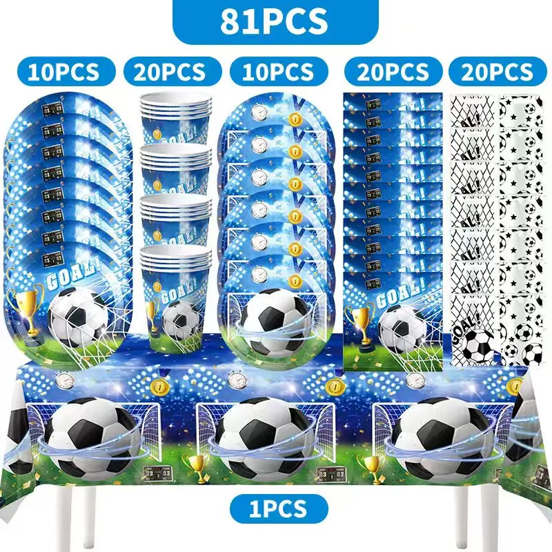 NEW Soccer Birthday Decorations Ballons Tableware Plates Cup Napkin Tablecloth Banner Gift Bag Football Theme Party Supplies Boy - view 5