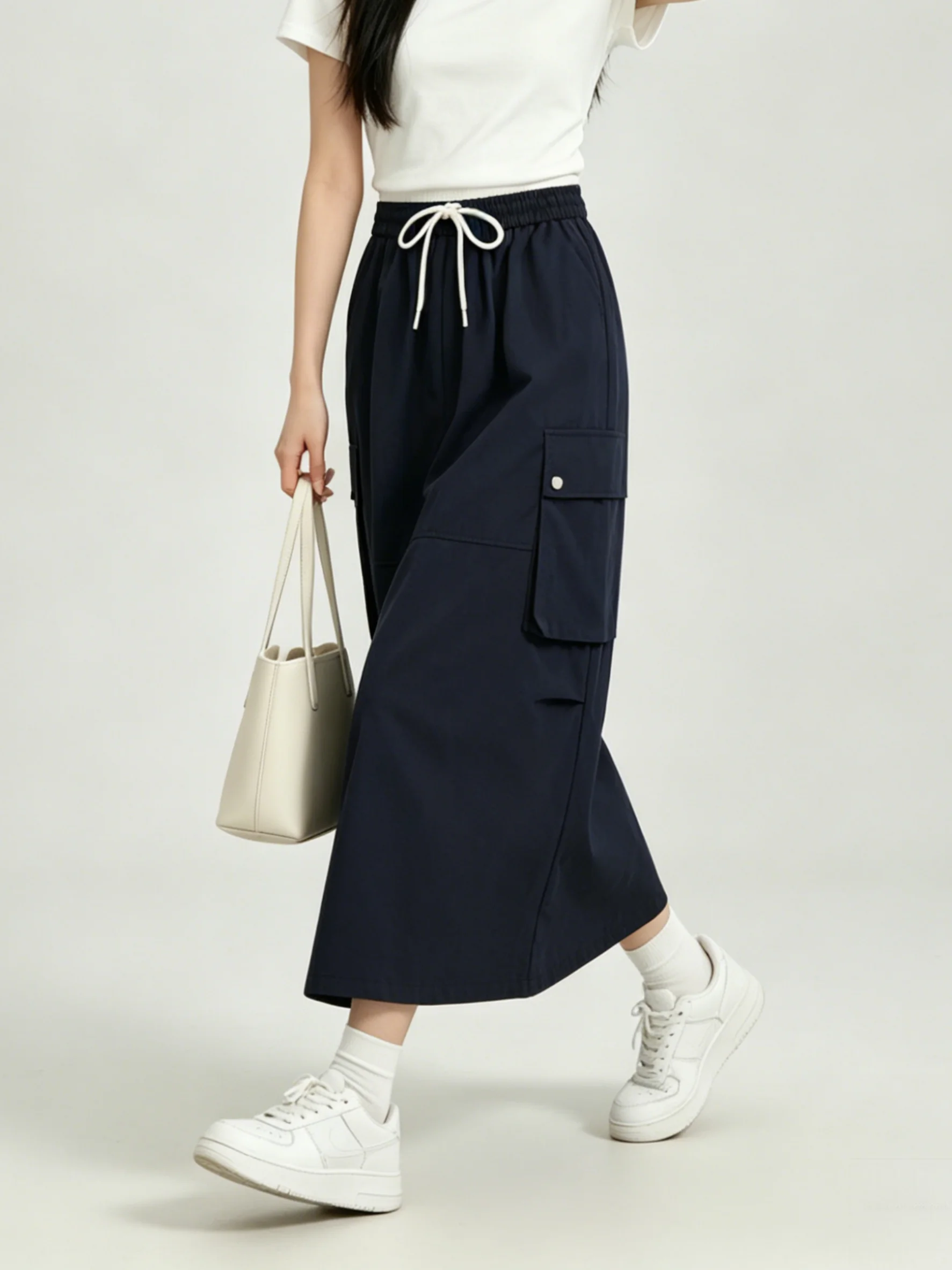 Summer Casual Commute Korean Style Simple Color Block Workwear  Skirt Skin-friendly High Waist A-Line Skirt