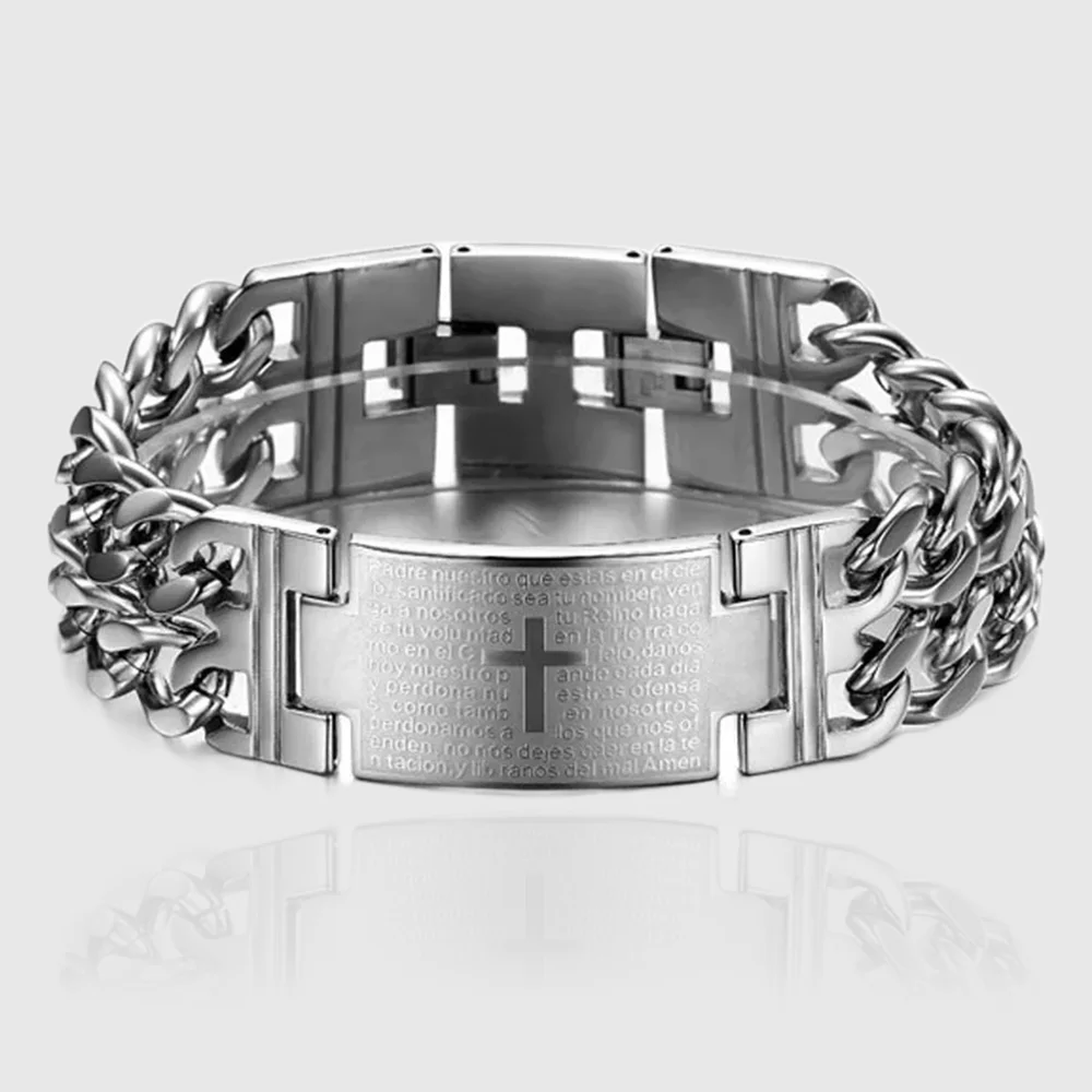 

24MM Width 316L Stainless Steel Cuban Chain Cross Bracelet For Men Jewelry Male Hand Chain Wrap Bracelets Accessory