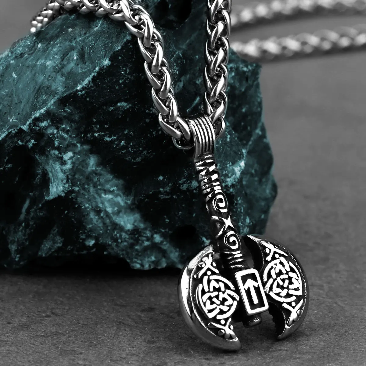 Nordic Vikings Axe Men's Necklace Hip Hop Charms Odin Rune Celtic Knot Pagan Amulet Pendant Stainless Steel Jewelry Wholesale