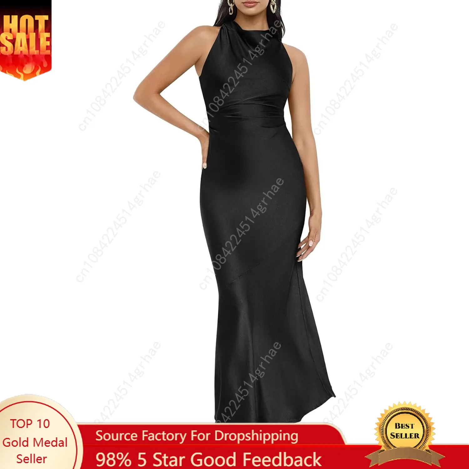 

Women's High Cowl Neck Bodycon Sleeveless Wedding Guest Party Maxi Dress