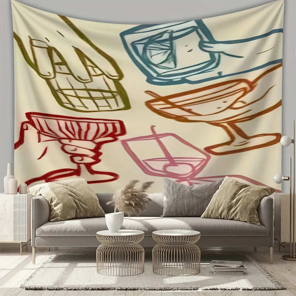 Hand-painted design of wine glasses Digital printing polyester wall tapestry suitable for use in living rooms offices bars party