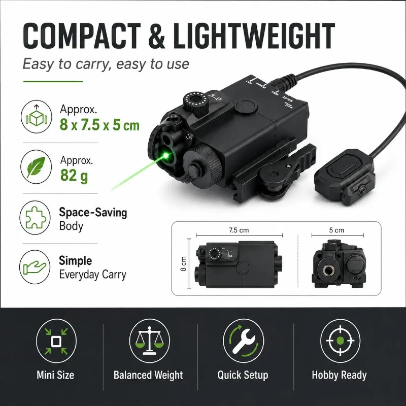 Light‑weight MINI‑A2 Green Beam Locator, Rail‑Installed Hobby Model Accessory with Remote Control Cable