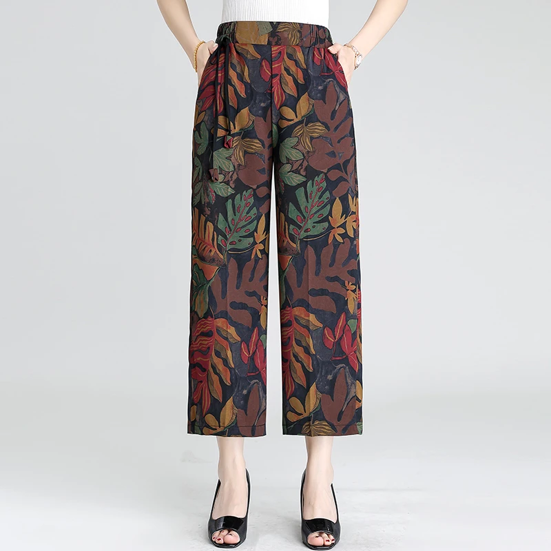 سراويل حريرية بأرجل واسعة للنساء ، خصر عالي ، تنفس ، ريترو ، نمط ياباني ، مرن ، عصري ، صيف ، Tianxiang ،