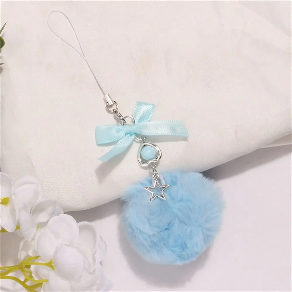 

Ribbon Bow Mobile Phone Lanyard Hanging Cord Key Holder Hairball Pendant Bag Pendant Fluffy Pompom Keychains Bag Charm