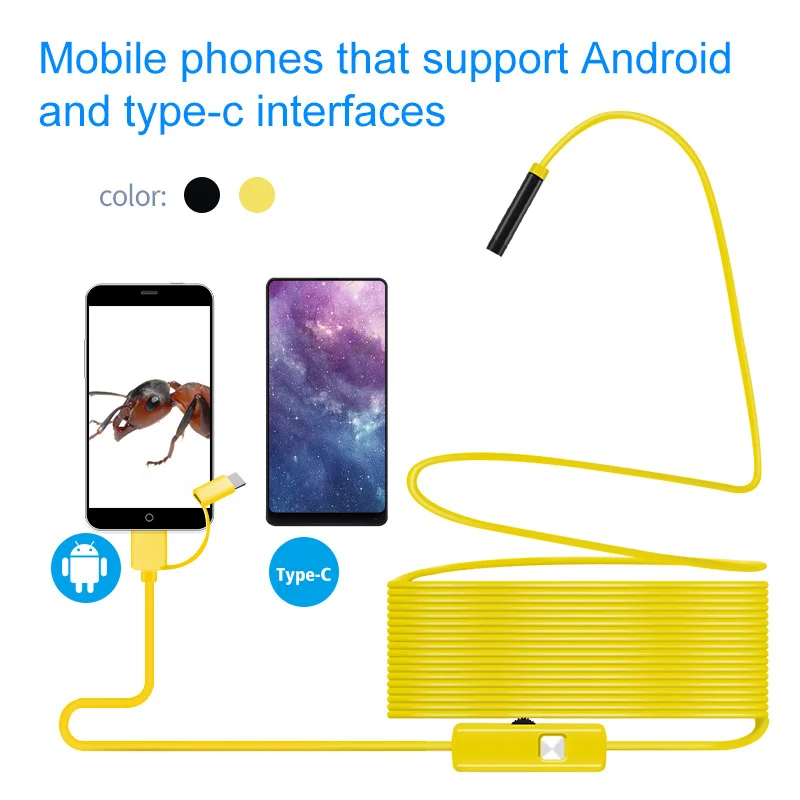 5.5mm Sewer Industrial Endoscope IP67 Waterproof Type C Mini Camera 3 in 1 Automotive Borescope Camera With LED for Android PC