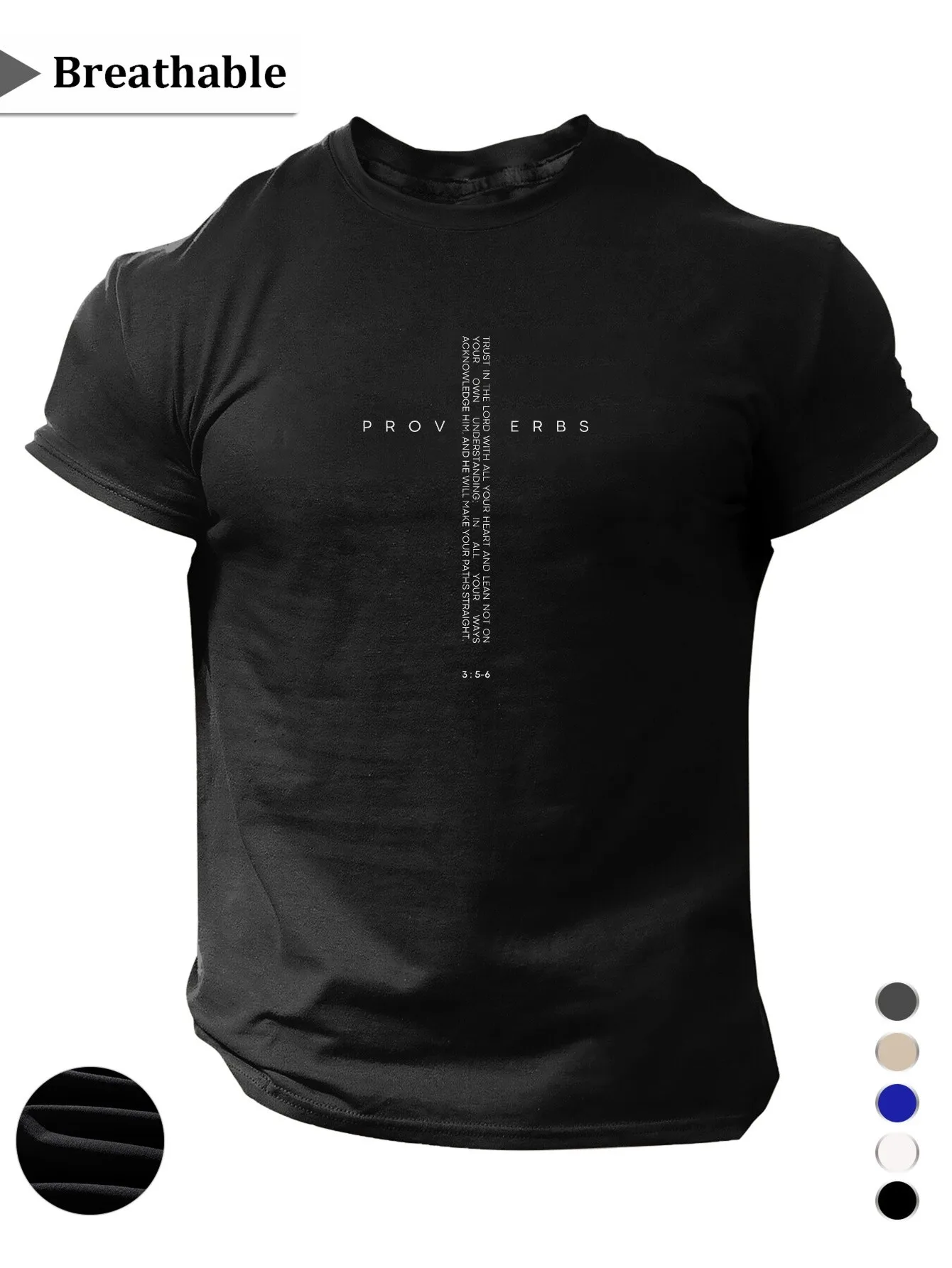 

Men's Christian Bible Verse Cross Print Short Sleeve T-Shirt - Breathable 35-6 (Likely a Specific Pattern Number) Design, Casual Crew Neck T-Shirt, ~Casual Wear~ Fabric with Moderate Elasticity