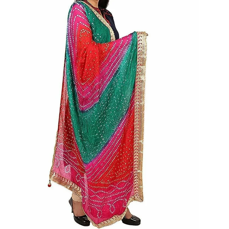 Women's Silk Scarf Dupatta Bandhani Gota Stole Heavy Duty Work Multi Color European and American Fashion Trends