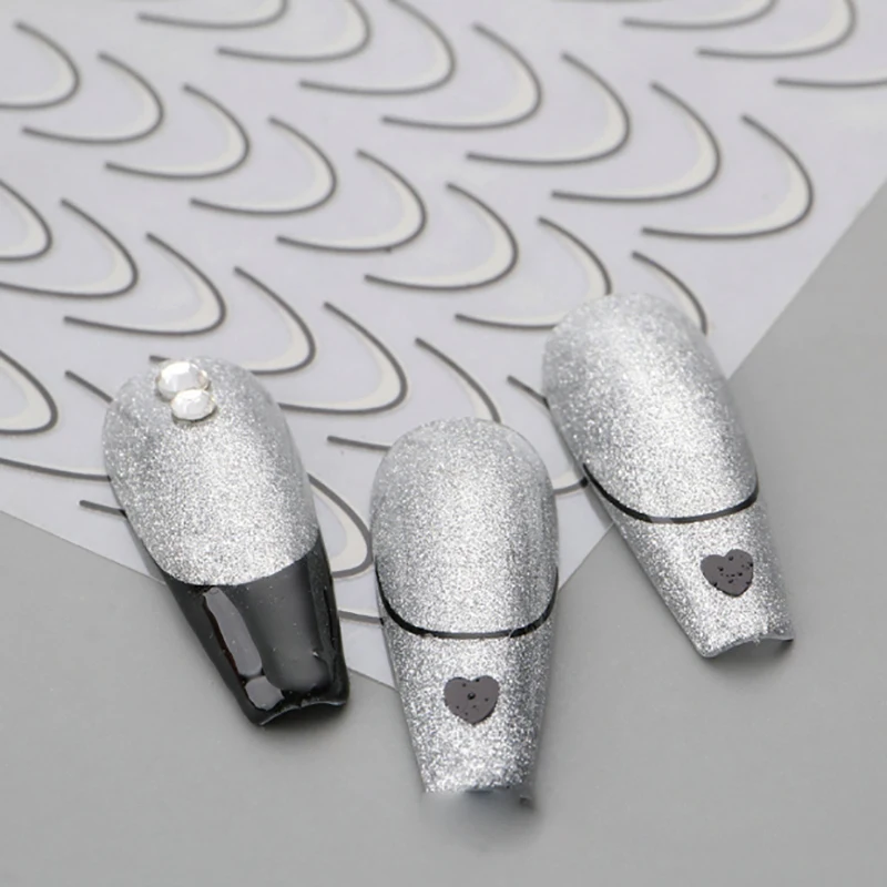 Metallic Silver Line Nail Manicure Stickers Metal Chrome Stripe Adhesive Decals Tape Swirl French Sliders Decor Foils