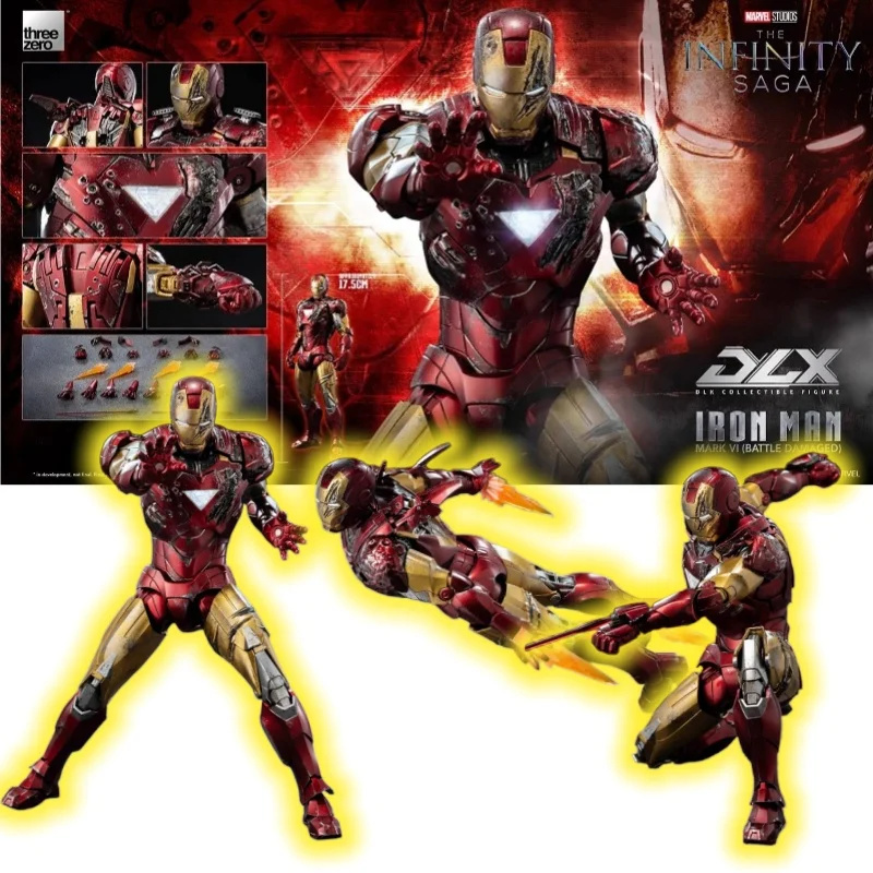 [Genuine in Stock] 17cm Original Threezero Marvel Iron Man Mark 6 Battle Damaged Dlx Collectible Action Figure Gift Hobby