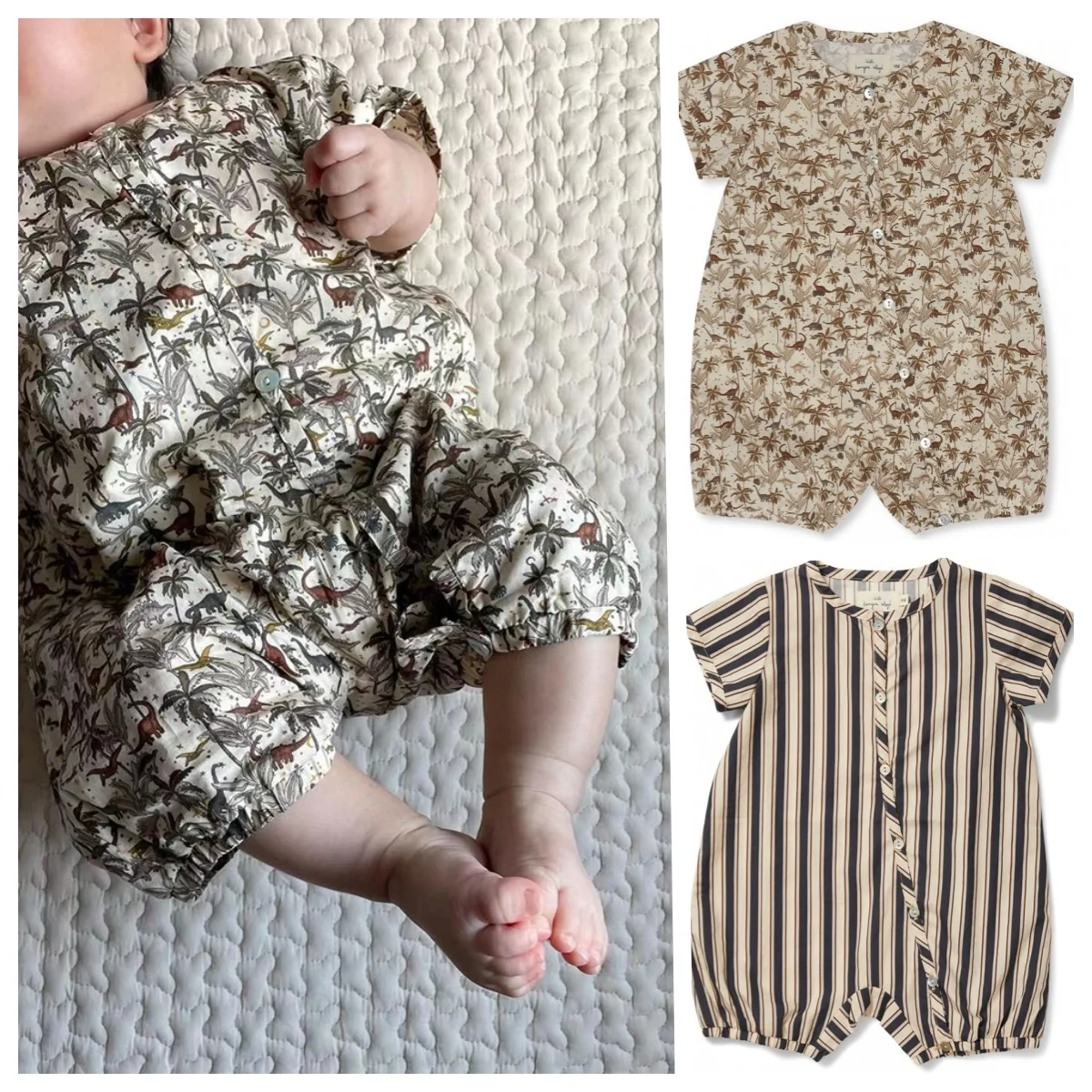 

2025 Summer New Cartoon Dinosaur Baby Girl Romper Cotton Short Sleeve Baby Clothing Boys Romper Summer Newborn Baby Clothes