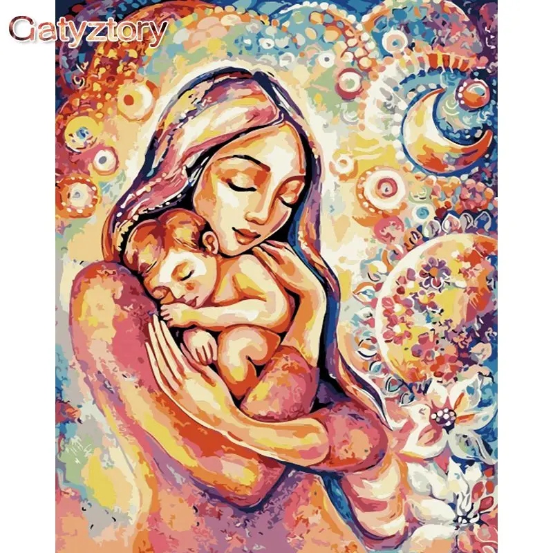 

GATYZTORY Painting By Numbers Handpainted Number Painting Mother's Embrace DIY Pictures By Numbers Kits Home Decor DIY Gift