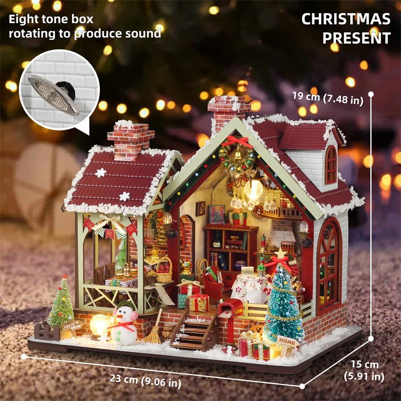 DIY 暖かいクリスマスロッジハウス木製ミニチュアモデルキット 3D パズル雪だるまドールハウス家具ドールハウス友人ギフト