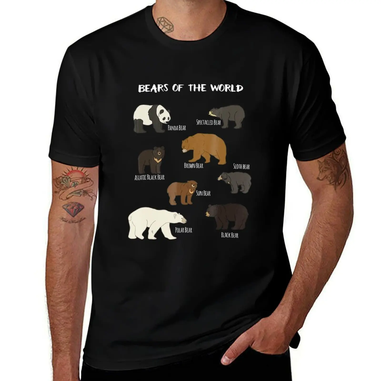 Bears Of The World Grizzly Bear Panda Black Polar T-Shirt Casual Fashion Short Sleeve Cotton T-Shirt