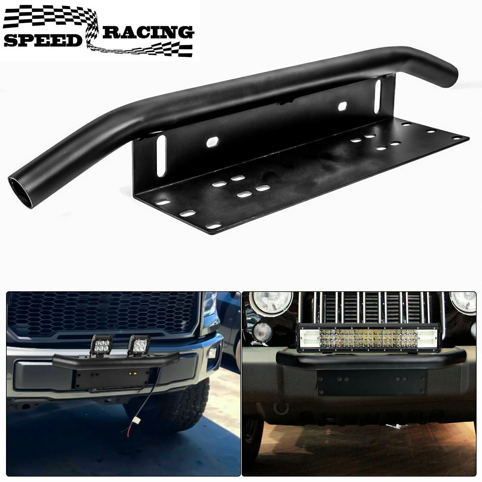 

23'' Bull Bar Front Bumper License Plate Mount Bracket LED Light Holder Offroad