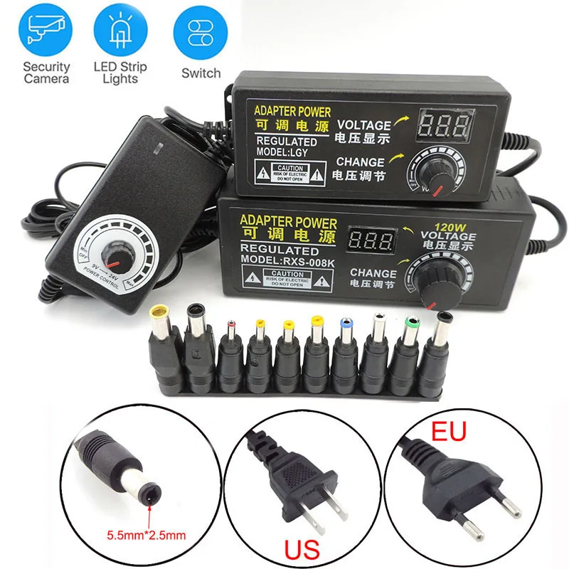 Adjustable Power Supply Adapter AC To DC 3V 12V 5V 6V 8v 18v 24V 9V 24V 1A 2A 3A Universal Volt Regulated 10pin DC converter