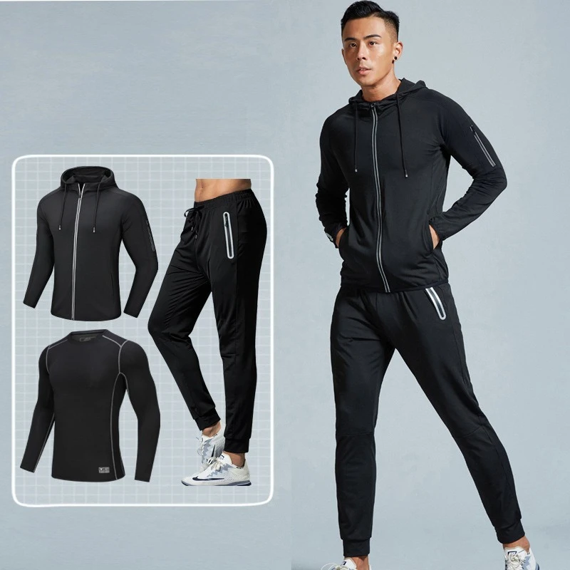 2026 Spring Mens Running Sets Professional Windproof Design with Warm Three Piece System for Winter Performance Tracksuit